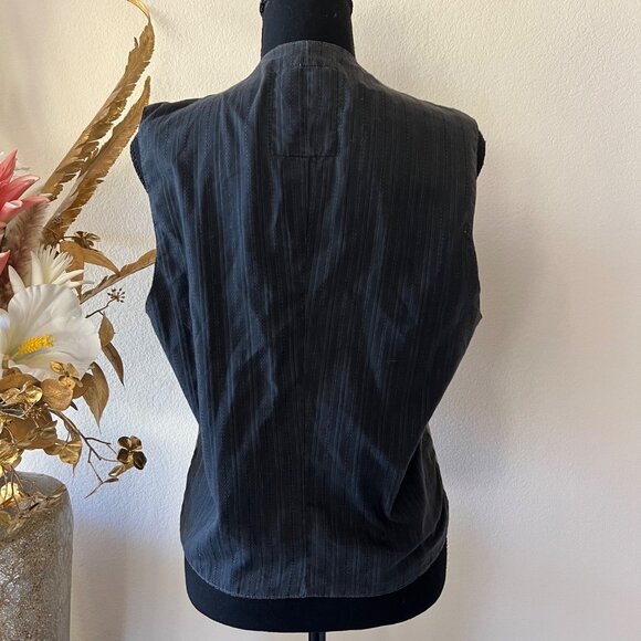 Vintage Gray Whimsygoth Button Up Utility Vest with Striped Black Back Medium - Picture 3 of 9